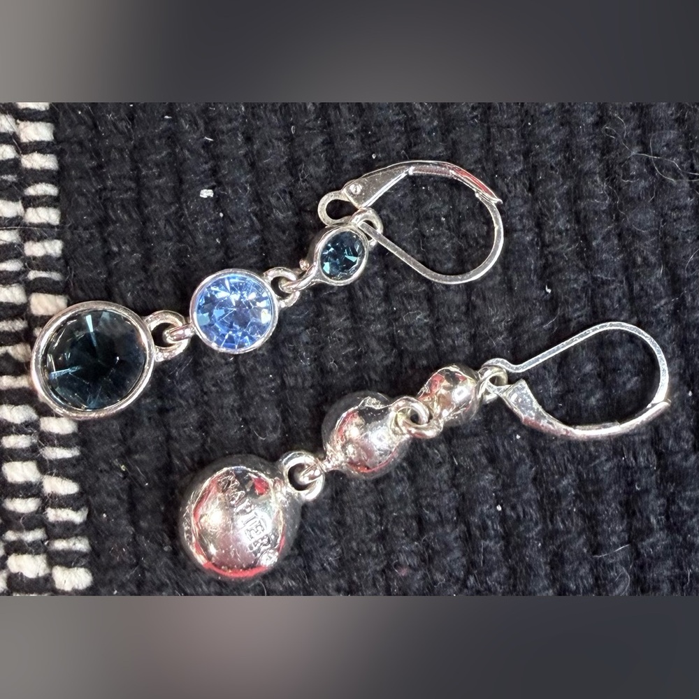 Silver Napier Dangle Earrings with Blue Stones - Picture 3 of 4